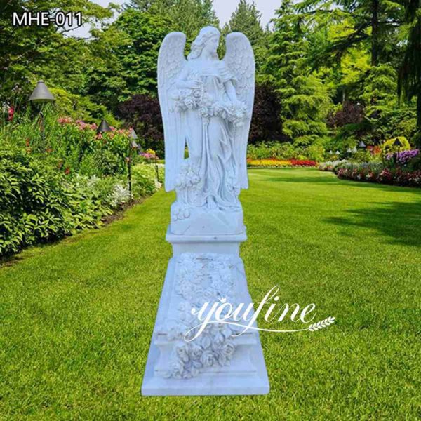 Custom Marble Single Headstone with A Standing Angel Statue (2)